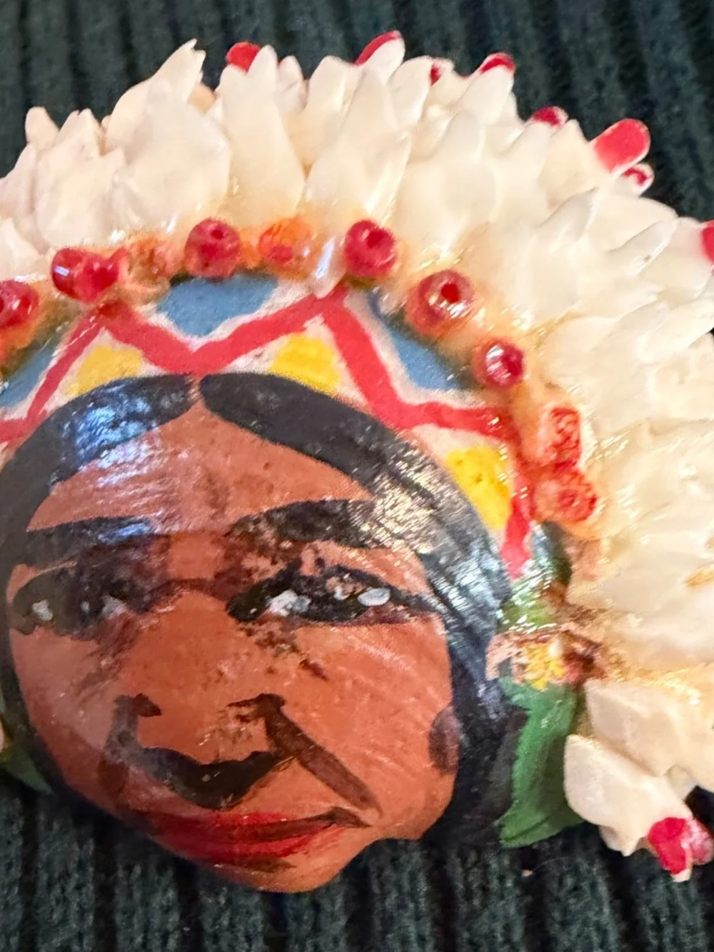 Vintage 1940's Hand Painted Brooch Depicting a Native American Chief